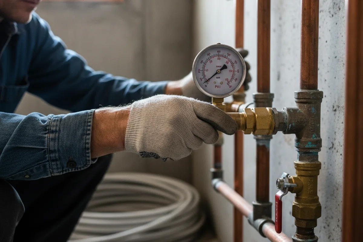 Pressure testing a repaired line during Water Line Repair in Hampden